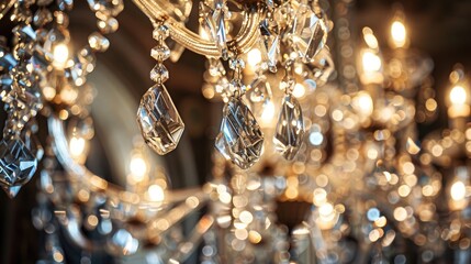 Wall Mural - Close up of a crystal chandelier in a luxurious vintage interior