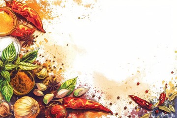 Wall Mural - Illustration of colorful spices with copy space for text