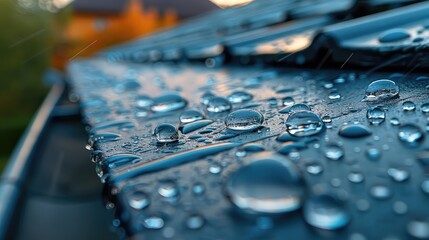 Poster - Raindrops on Aluminum Gutter and House Roof