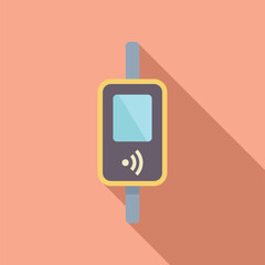 Poster - public transport card reader validating ticket with wireless connection, travel and transportation c