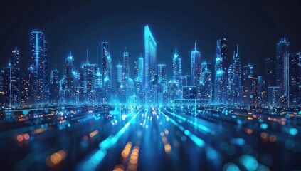 Wall Mural - Cyberpunk Cityscape - Futuristic Skyline with Glowing Lights