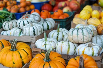 Wall Mural - fall autumn farmers market pumpkins vegetables 