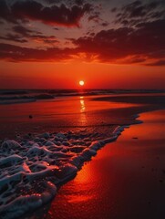 Wall Mural - red sunset at the beach