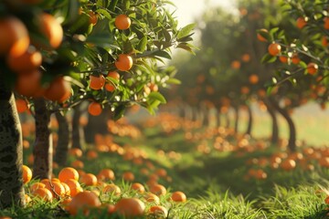 Wall Mural - Juicy oranges grow on trees. orange farm