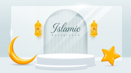 Sticker - islamic white podium with glass and golden ornament