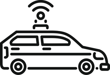 Sticker - Line icon of a car with an antenna, representing a self driving vehicle using a wireless network