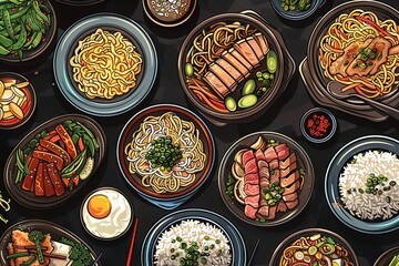 Canvas Print - The Asian Street Eats sticker set features illustrations of steaming bowls of Asian street food, with vibrant flavors of Asian street food