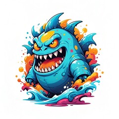 Poster - sea graffiti monster blue