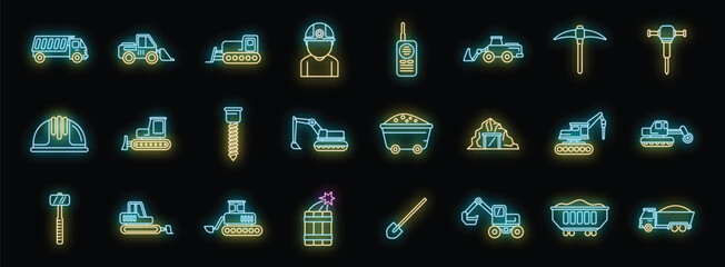Poster - quarry services icons set outline vector. auto carrier. car deliver neon color on black
