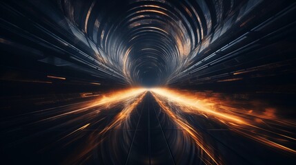 Sticker - High-Speed Futuristic Tunnel with Glowing Energy and Light Streaks Capturing Motion and Technology