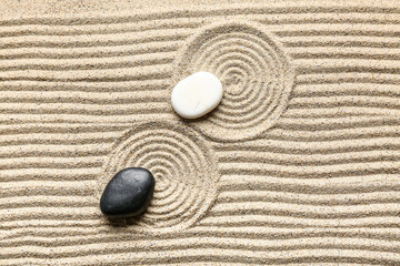 Wall Mural - Stones on sand with pattern. Zen concept