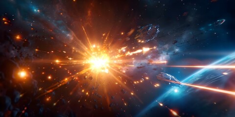 The Fate of the Galaxy Hangs in the Balance Intense Space Battle Between Alien Fleets. Concept Action-packed, Galactic Conflict, Intergalactic Warfare, Extraterrestrial Showdown, Starship Combat