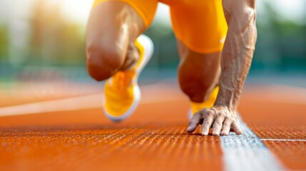 Sticker - A man in a yellow outfit is running on a track