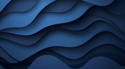 Poster - The image displays an abstract representation of blue layers arranged in a flowing wave-like pattern, creating a sense of movement and tranquility.