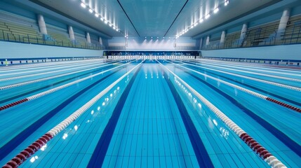 Poster - A swimming pool with a blue water and red and white lane markers