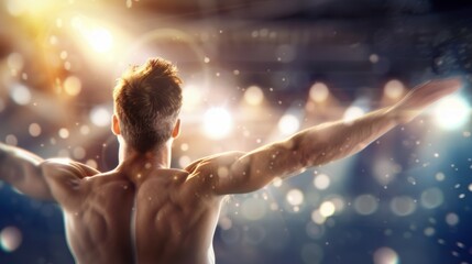 Wall Mural - A man with a muscular body is standing in front of a crowd