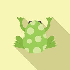 Wall Mural - Minimalist illustration of a green frog with white spots on its back, sitting and raising its legs