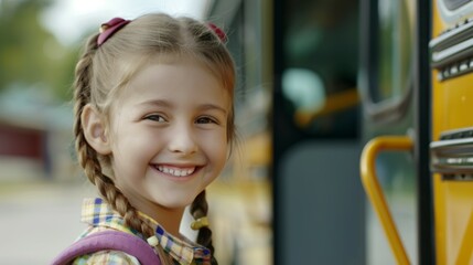 Wall Mural - A young girl with her hair in pigtails is smiling