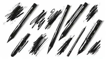 Poster - A diverse array of black ink pens and their expressive strokes, together producing abstract patterns that reflect the fluid and dynamic nature of artistic exploration and creativity.