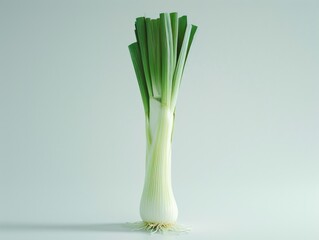 Fresh green onions arranged on a table surface, suitable for food or decoration use