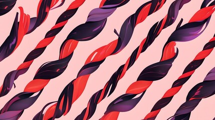 Sticker - Abstract Twisted Shapes in Red and Purple on Pink Background.