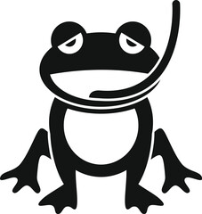 Poster - Black and white icon of a frog catching an insect with its long tongue