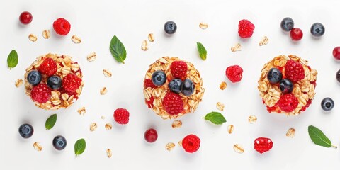 Poster - A simple breakfast setup featuring a table topped with fresh fruits and oatmeal