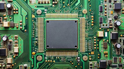 Poster - electronic circuit board with various components, technology, electronic, hardware, motherboard, com