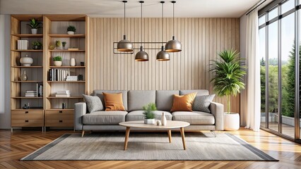 Modern living room interior with a stylish sofa, modern, living room, interior, sofa, comfortable, elegant, design