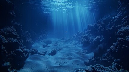 Wall Mural - Underwater Sea - Deep Abyss With Blue Sun light