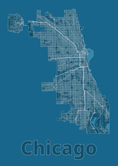 Wall Mural - Chicago, USA map blueprint poster art