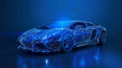 Wall Mural - Futuristic 3d rendered x-ray blue transparent sports car wireframe	
