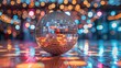 © tashechka - A shiny disco ball on a dance floor with colorful bokeh lights in the background, creating a vibrant party atmosphere.