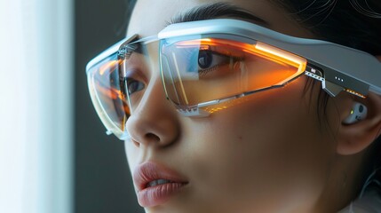 Wall Mural - Close-up Portrait of a Woman Wearing Futuristic Glasses