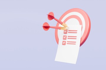 Aufkleber - 3d Red target with arrow and document approve icon isolated on purple background. Teamwork goal achievement and success, Targeting the business concept. Minimal cartoon targeting with arrow. 3d render