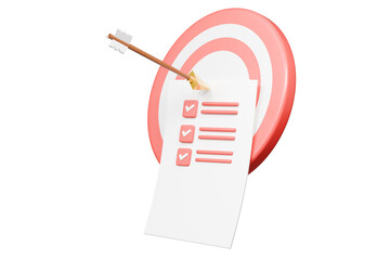 Aufkleber - 3d Red target with arrow and document approve icon isolated on purple background. Teamwork goal achievement and success, Targeting the business concept. Minimal cartoon targeting with arrow. 3d render