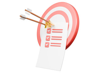 Aufkleber - 3d Red target with arrow and document approve icon isolated on purple background. Teamwork goal achievement and success, Targeting the business concept. Minimal cartoon targeting with arrow. 3d render