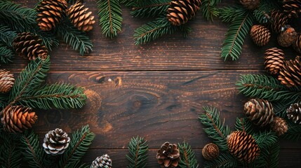 Canvas Print - Fir branches and cones Christmas frame with copy space