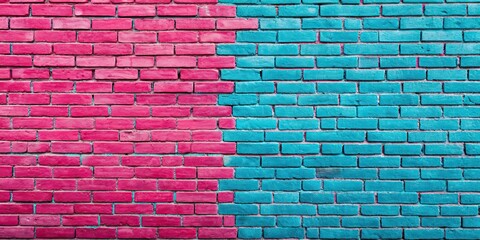 Poster - Pink and blue brick wall with a textured surface , brick, wall, pink, blue, texture, background, pattern, colorful