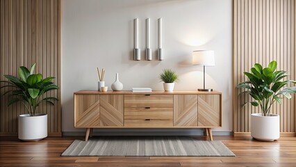 Poster - Modern sideboard in a home interior with a wifi router hidden inside, home, interior, sideboard, wifi, router, modern