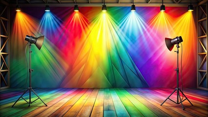 Poster - Photographic backdrop painted with a colorful design and illuminated by a spotlight, photography, backdrop, painted