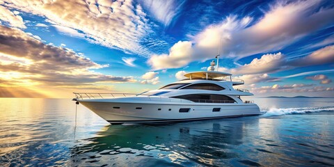 Canvas Print - Luxurious yacht gliding peacefully on calm sea under blue sky , travel, adventure, high-end leisure, luxury, yacht, boat