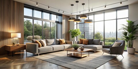 Sticker - Modern living room with sleek furniture, minimalist decor