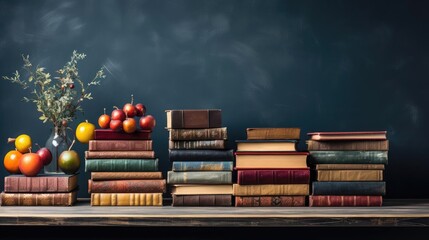 Wall Mural - Front view pile of books on minimalistic background or stock of books for world book day background