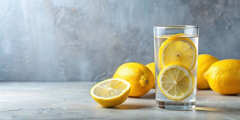 Sticker - Refreshing glass of water with lemon slices , citrus, hydration, drink, healthy, detox, clean, fresh, beverage,vitamin C, summer