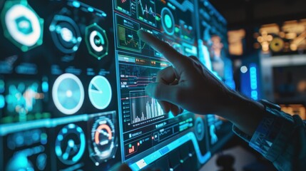 Poster - Close-up of Hand Interacting with Futuristic Interface