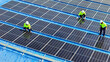 © ultramansk - engineer man inspects construction of solar cell panel or photovoltaic cell by electronic device. Industrial Renewable energy of green power. factory worker working on tower roof.