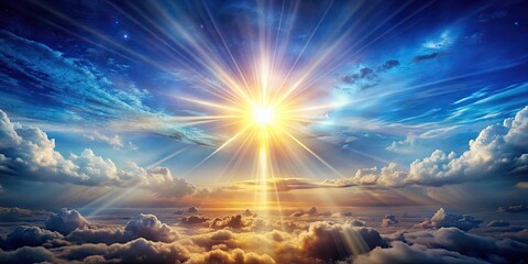 Poster - Religious celestial sky with a radiant aura of the soul, spirituality, heaven, divine, ethereal, sky, clouds, light, mystical