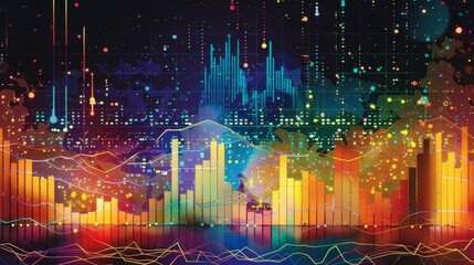 Fototapete - a chart showing historical stock market performance over the years, with colorful graphs and data po