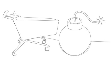 Poster - One continuous line of Shopping Cart with bomb. Thin Line Illustration vector concept. Contour Drawing Creative ideas.